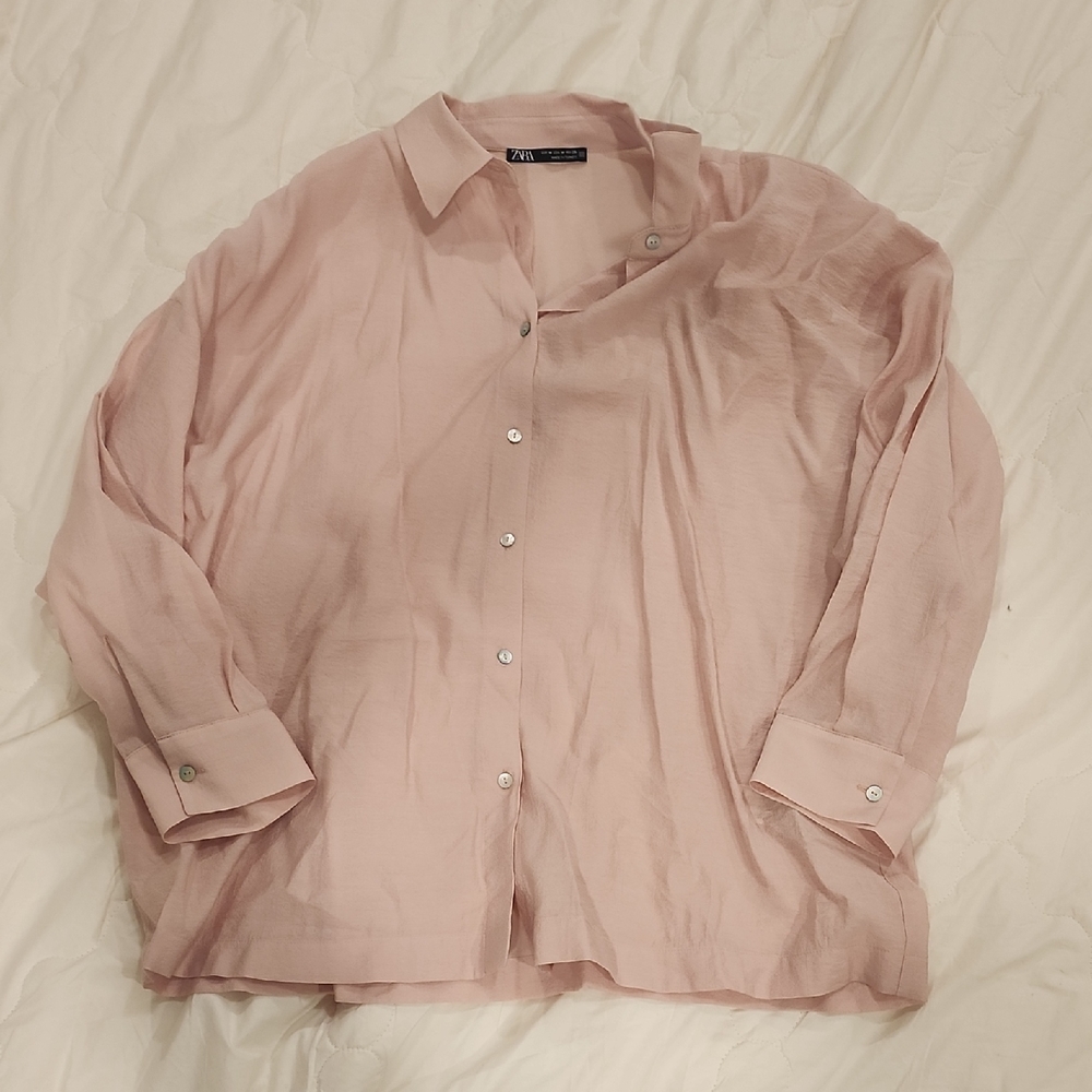 Zara Light Pink Button-Up Blouse